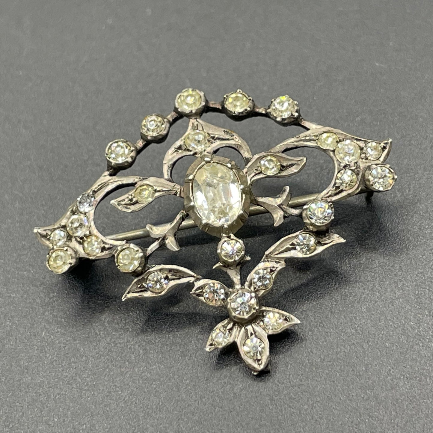 Antique Georgian sterling silver paste brooch, crimped silver settings, hallmarked / stamped 00