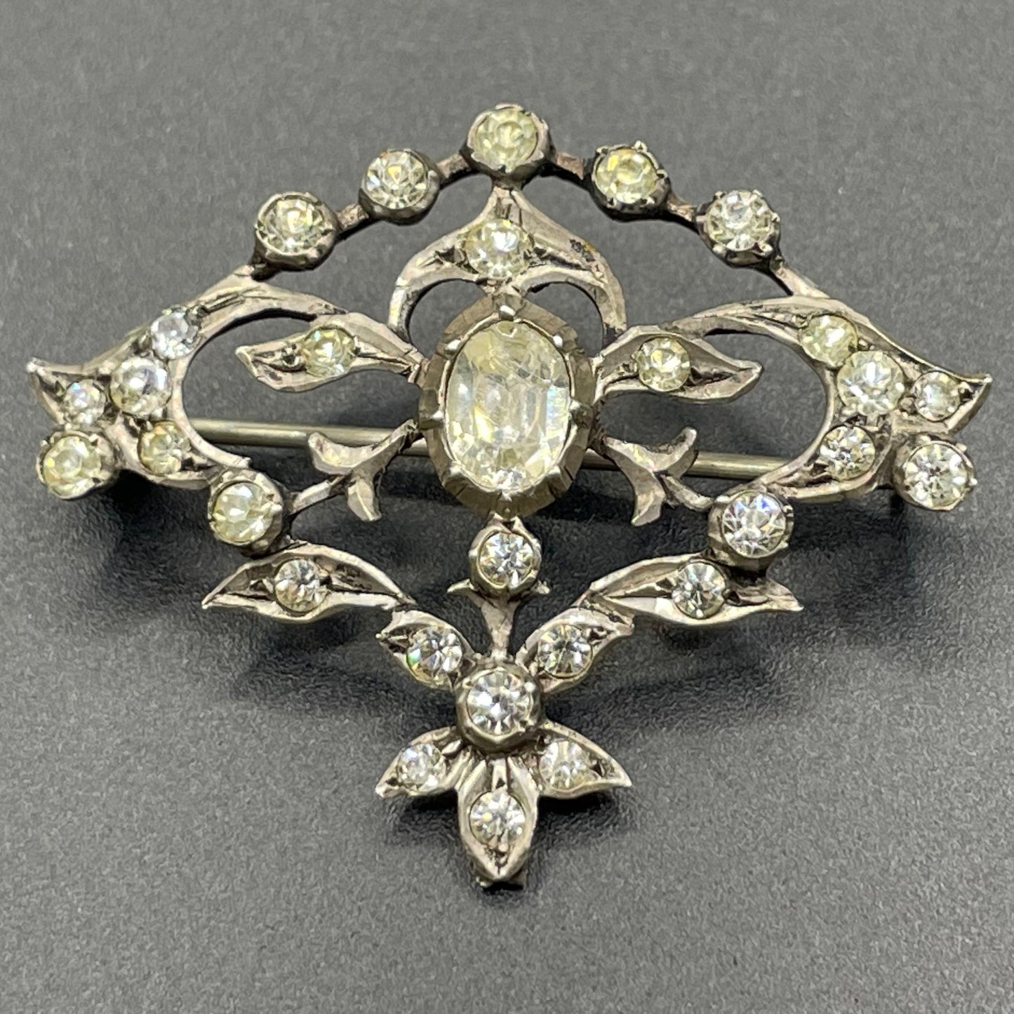 Antique Georgian sterling silver paste brooch, crimped silver settings, hallmarked / stamped 00