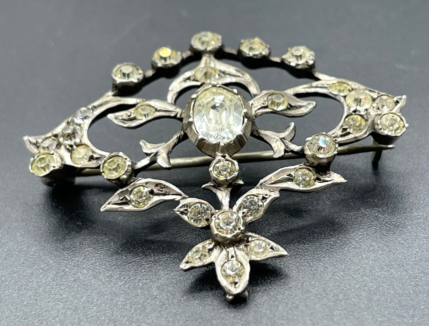 Antique Georgian sterling silver paste brooch, crimped silver settings, hallmarked / stamped 00