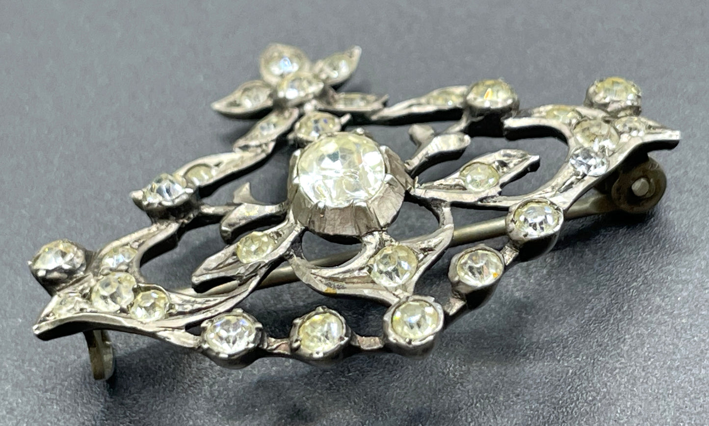 Antique Georgian sterling silver paste brooch, crimped silver settings, hallmarked / stamped 00