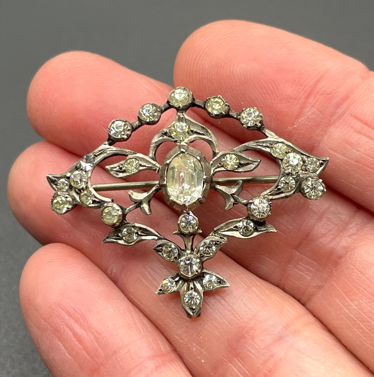 Antique Georgian sterling silver paste brooch, crimped silver settings, hallmarked / stamped 00
