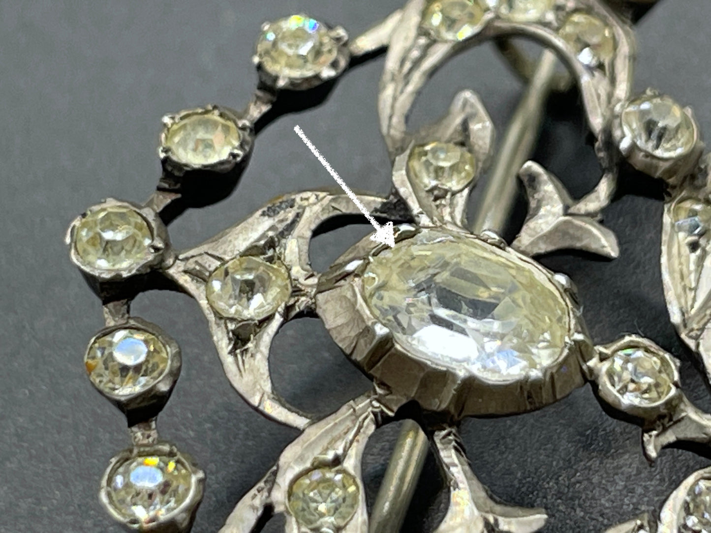 Antique Georgian sterling silver paste brooch, crimped silver settings, hallmarked / stamped 00