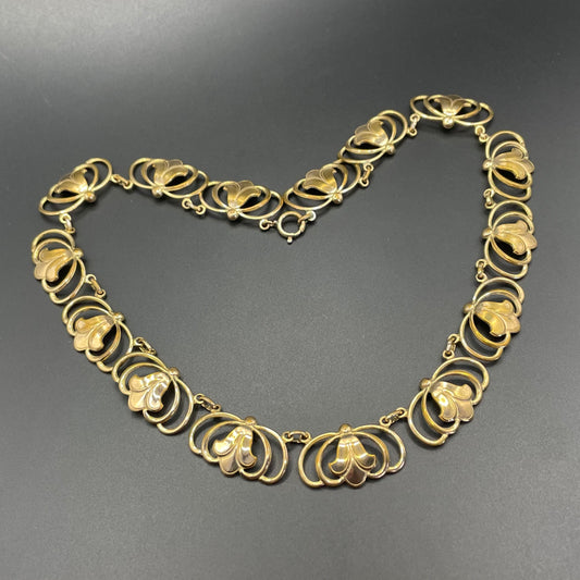 Vintage rolled gold Art Nouveau style abstract modernist design panel collar necklace, 29 grams