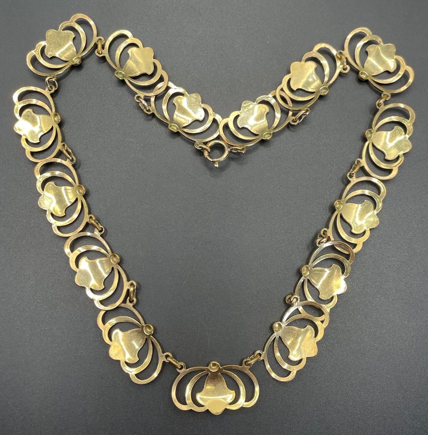 Vintage rolled gold Art Nouveau style abstract modernist design panel collar necklace, 29 grams