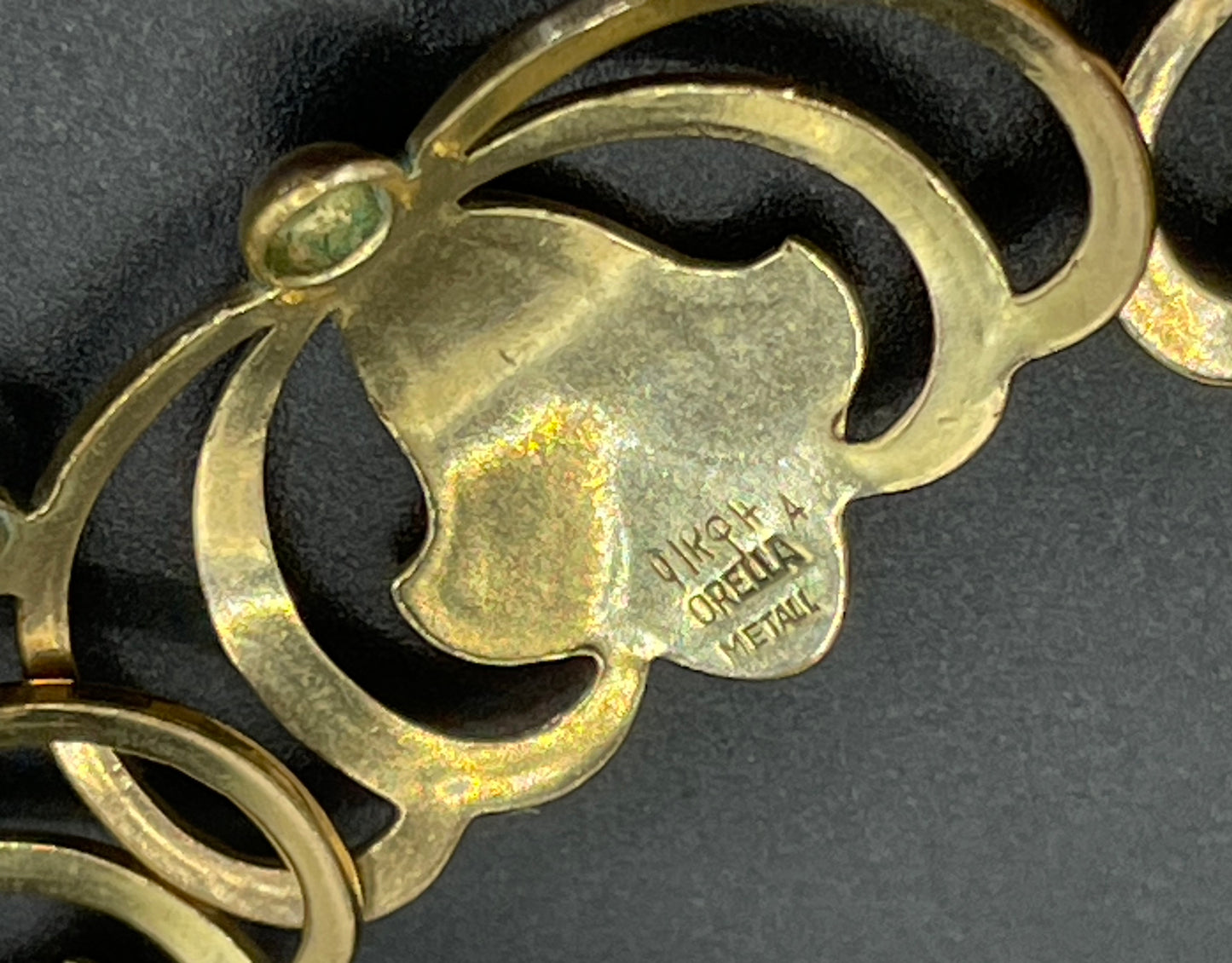 Vintage rolled gold Art Nouveau style abstract modernist design panel collar necklace, 29 grams