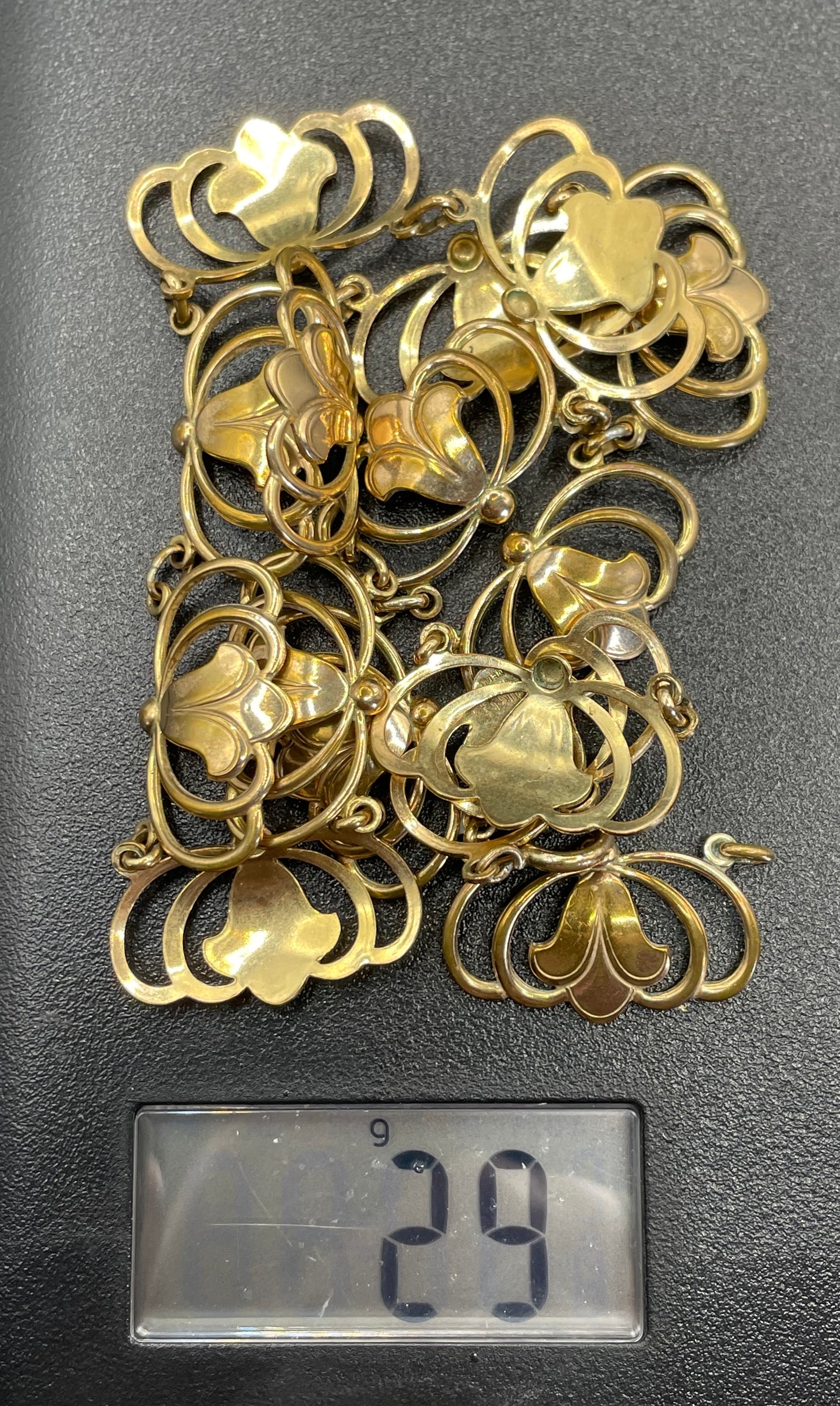 Vintage rolled gold Art Nouveau style abstract modernist design panel collar necklace, 29 grams