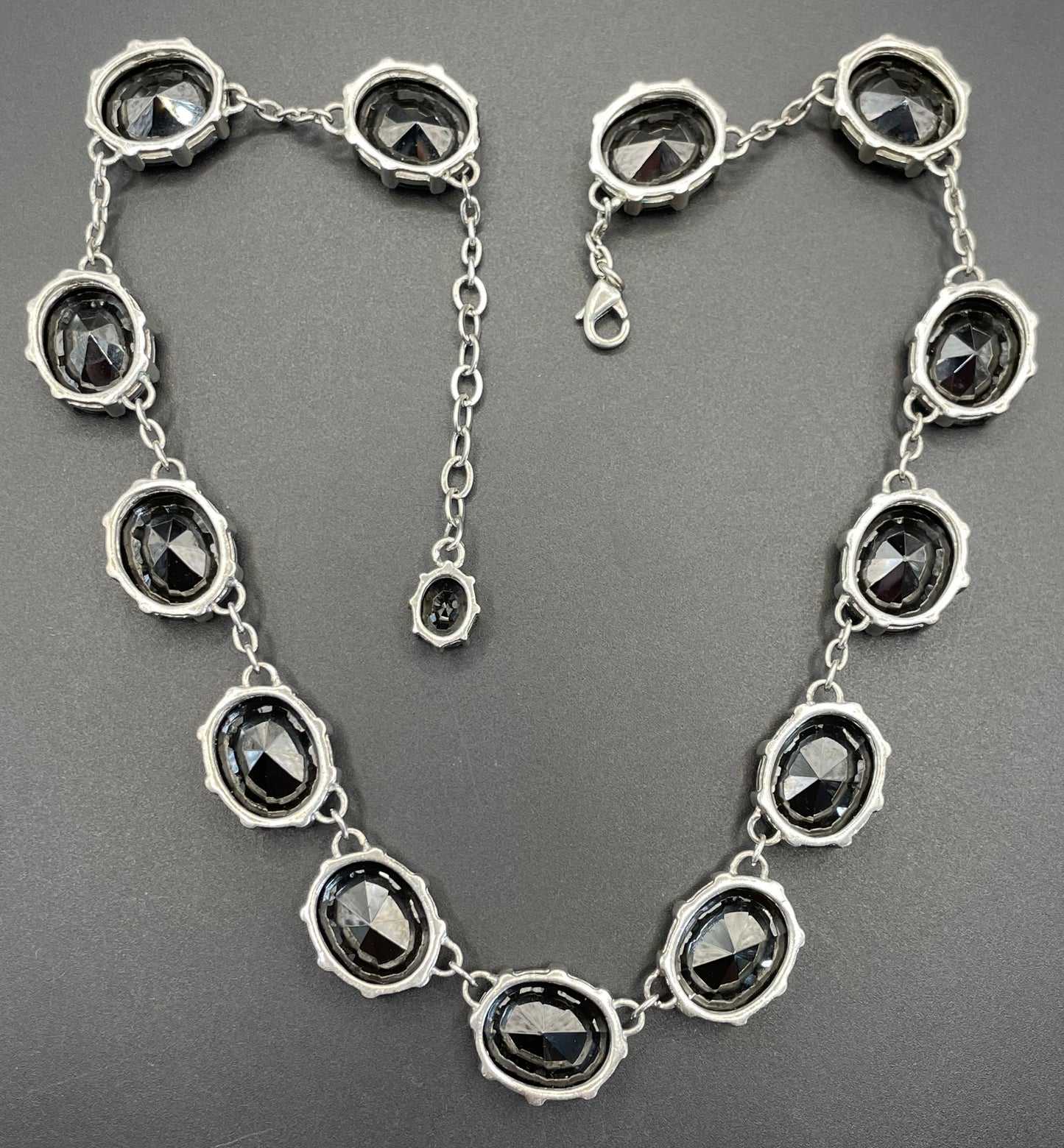 Stunning black glass rhinestone and silver tone Newbridge silverware riviere necklace, heavy piece of amazing quality