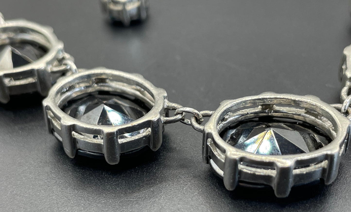 Stunning black glass rhinestone and silver tone Newbridge silverware riviere necklace, heavy piece of amazing quality