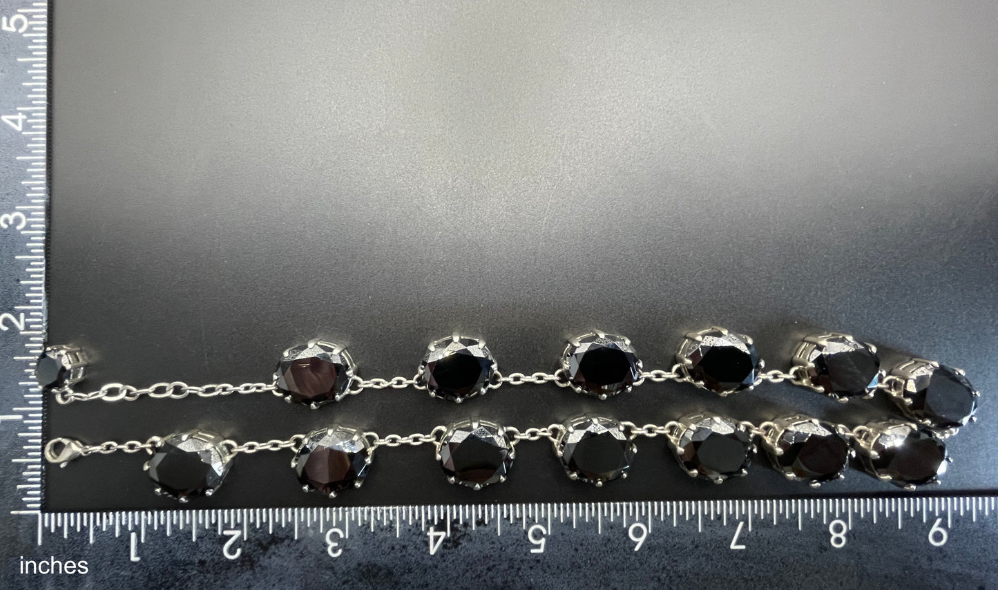 Stunning black glass rhinestone and silver tone Newbridge silverware riviere necklace, heavy piece of amazing quality