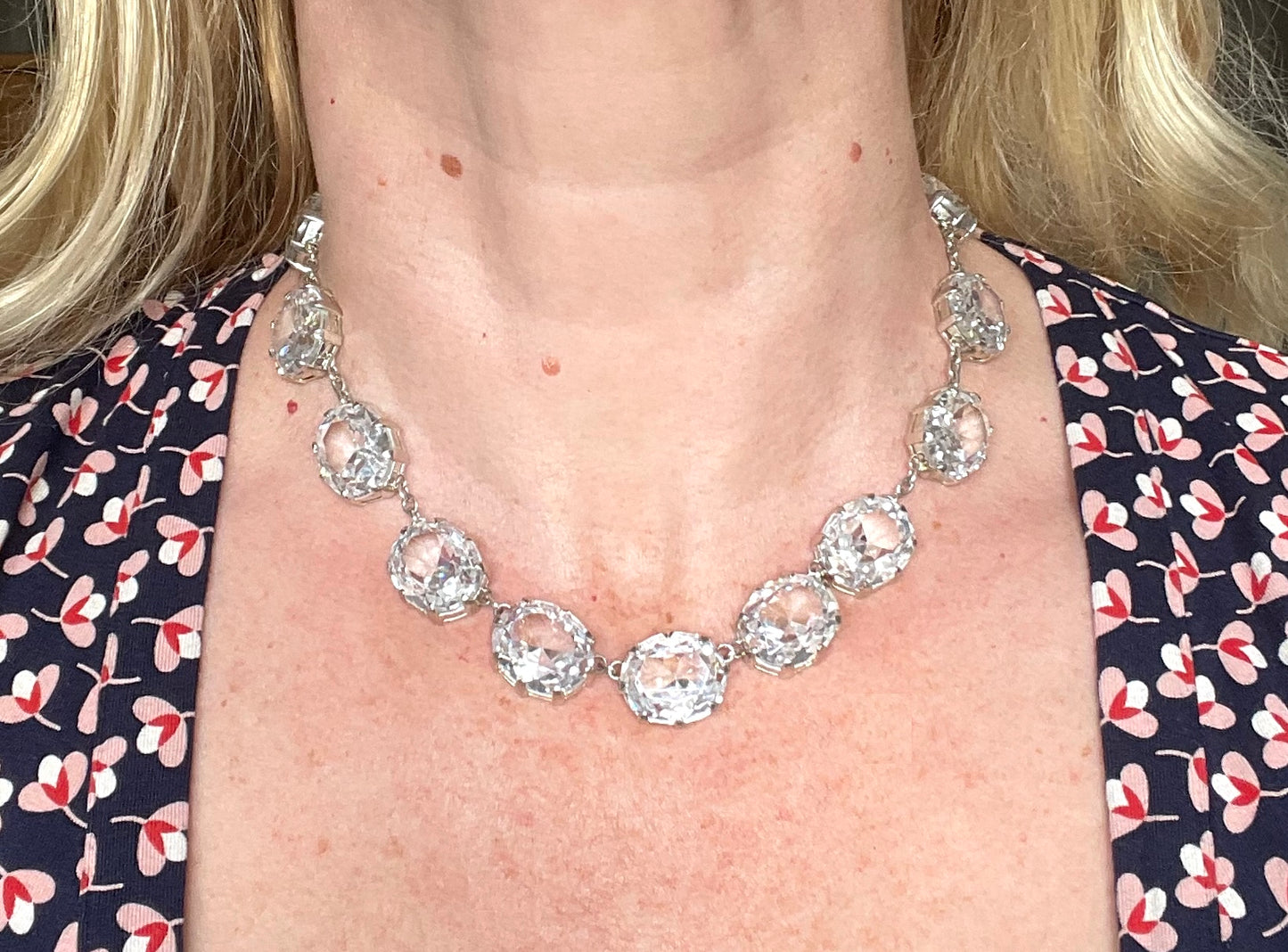 Stunning clear glass rhinestone and silver tone Newbridge silverware riviere necklace, heavy piece of amazing quality