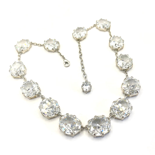 Stunning clear glass rhinestone and silver tone Newbridge silverware riviere necklace, heavy piece of amazing quality
