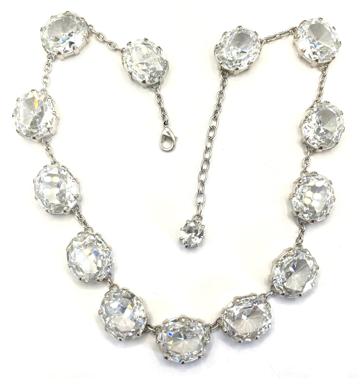 Stunning clear glass rhinestone and silver tone Newbridge silverware riviere necklace, heavy piece of amazing quality