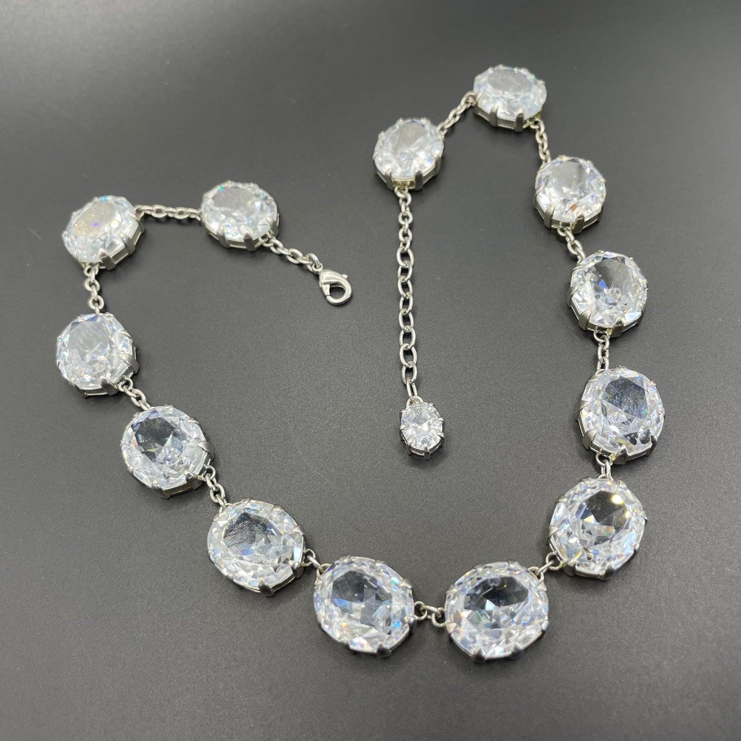 Stunning clear glass rhinestone and silver tone Newbridge silverware riviere necklace, heavy piece of amazing quality