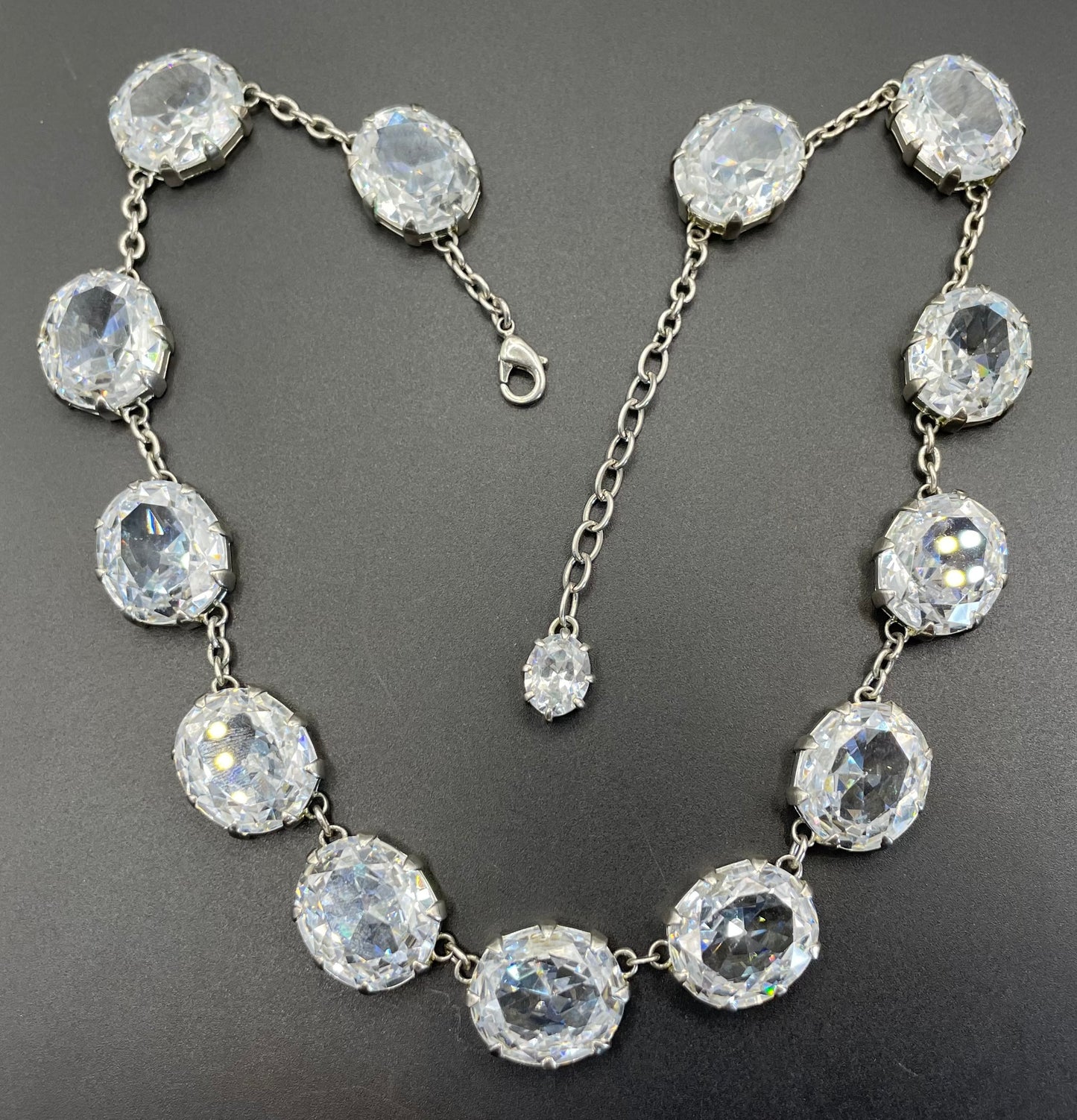 Stunning clear glass rhinestone and silver tone Newbridge silverware riviere necklace, heavy piece of amazing quality