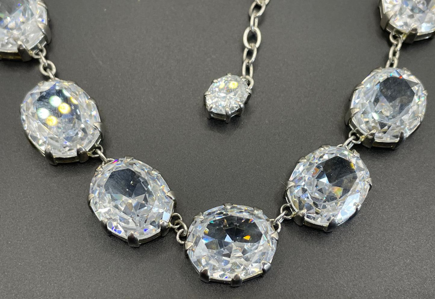 Stunning clear glass rhinestone and silver tone Newbridge silverware riviere necklace, heavy piece of amazing quality