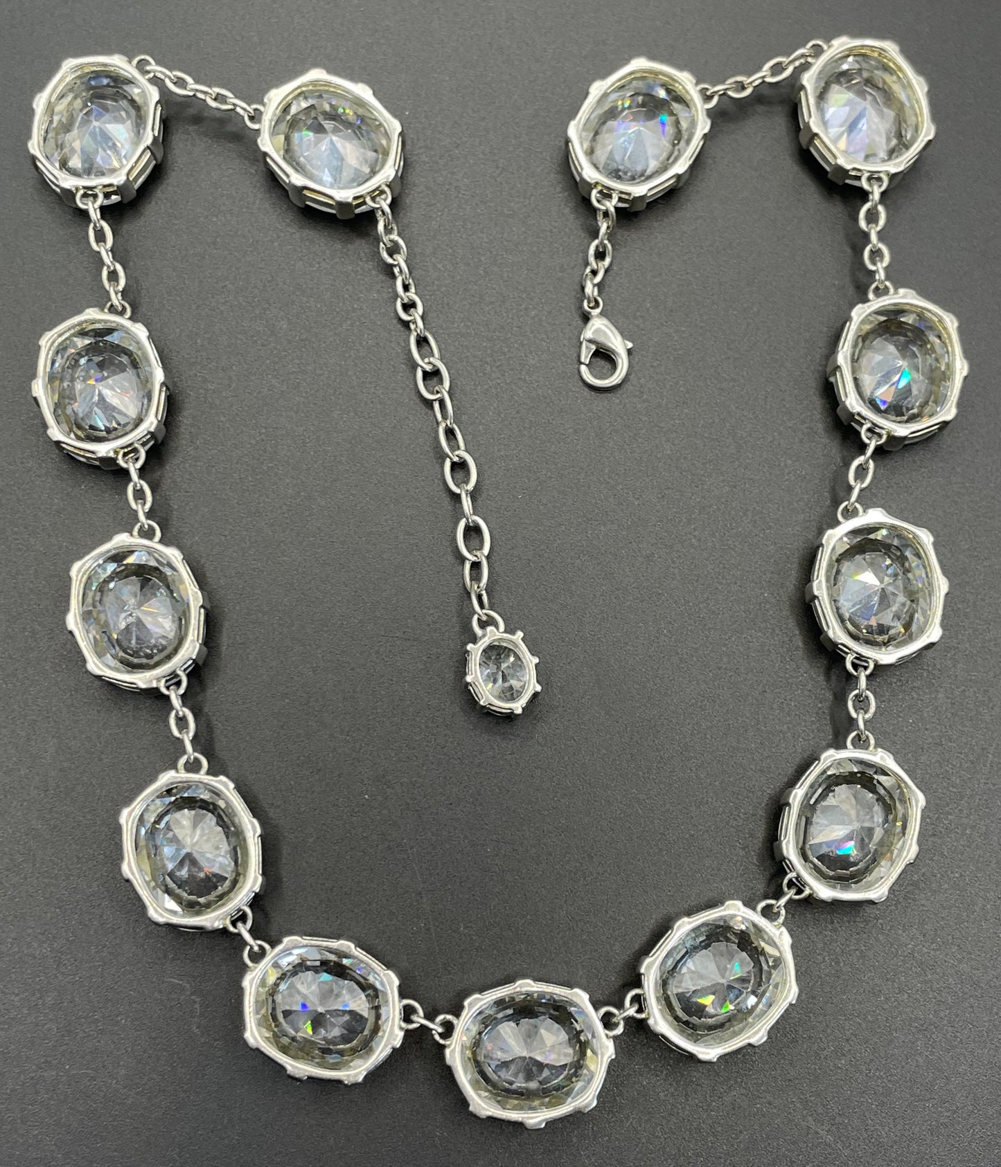 Stunning clear glass rhinestone and silver tone Newbridge silverware riviere necklace, heavy piece of amazing quality