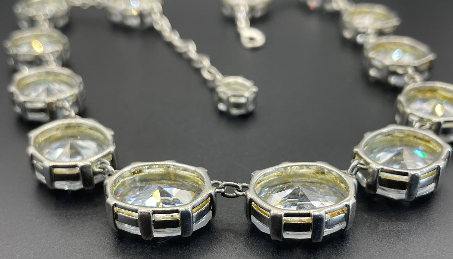 Stunning clear glass rhinestone and silver tone Newbridge silverware riviere necklace, heavy piece of amazing quality