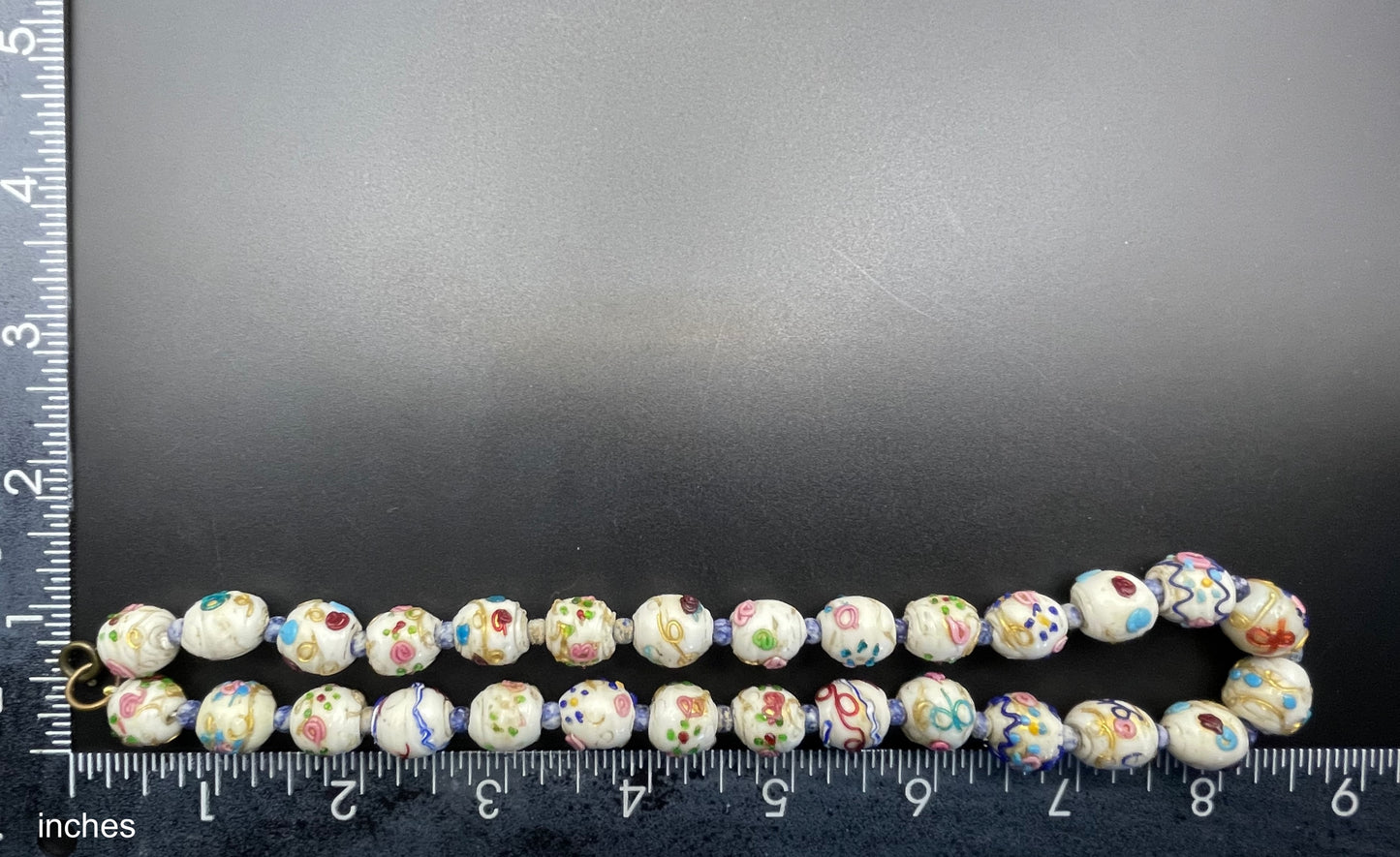 Antique Venetian wedding cake Fiorato glass white and multi-coloured hand made beaded choker necklace, a really old piece with signs of age