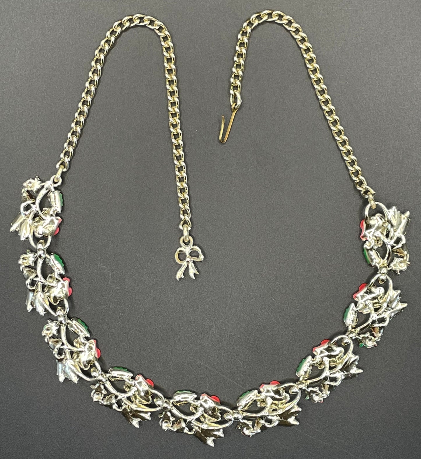Vintage signed Exquisite rose necklace, birthday flower series, pale gold tone, hand-painted enamel, month of June, excellent condition