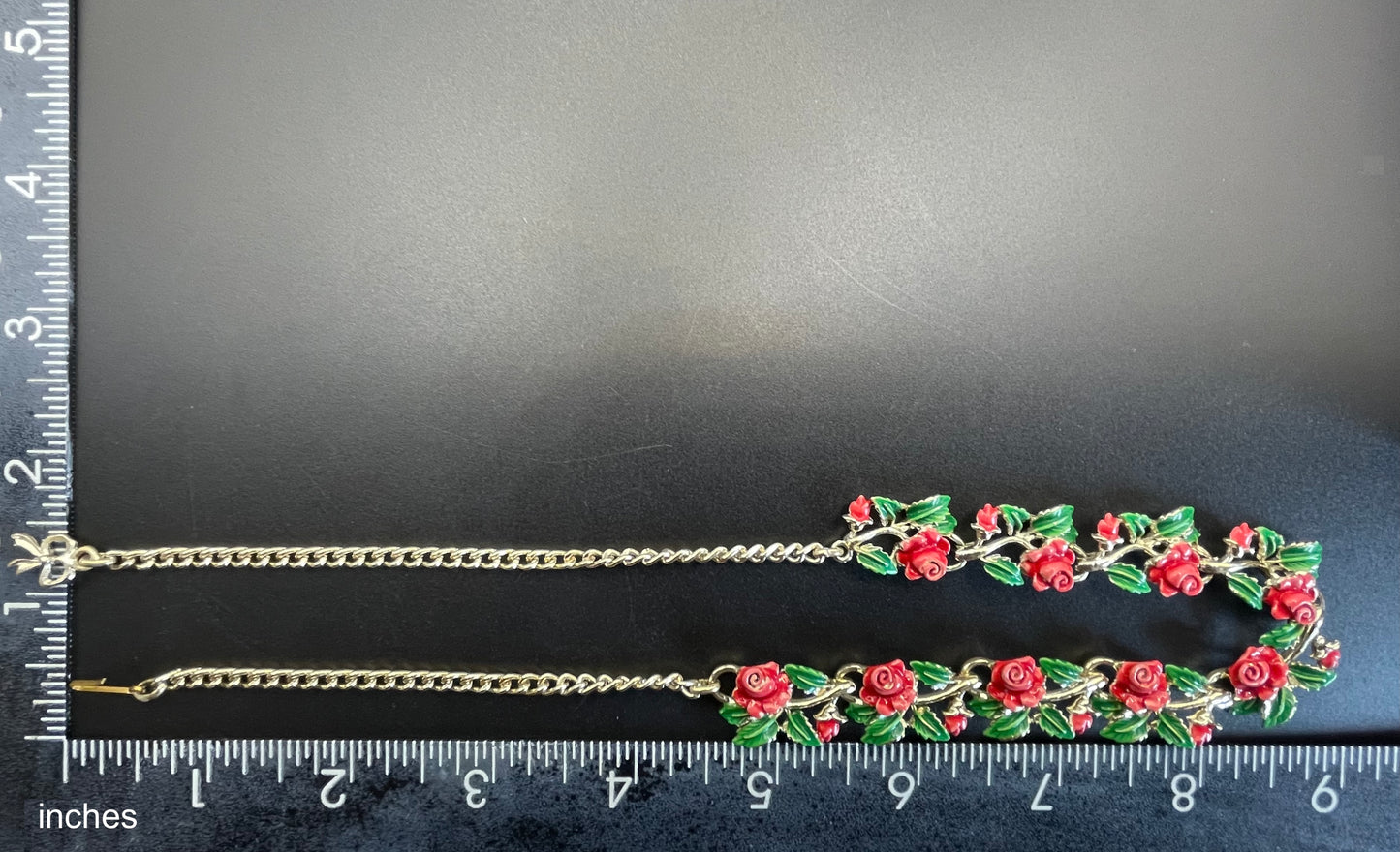 Vintage signed Exquisite rose necklace, birthday flower series, pale gold tone, hand-painted enamel, month of June, excellent condition