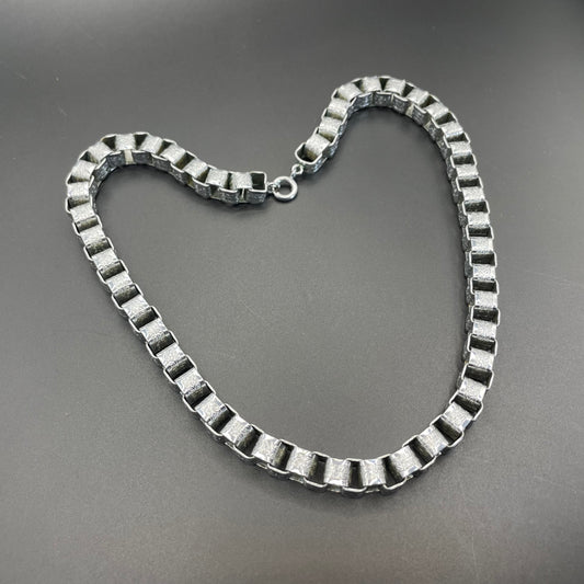 Vintage Jakob Bengel Art Deco machine age chrome ornate chunky box chain necklace from the 1930s