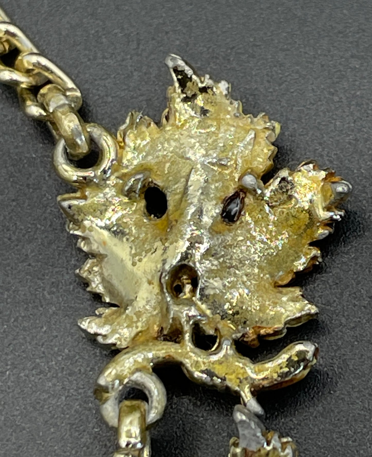 Vintage Exquisite vine leaf collectable necklace and large brooch set, tree / birthday series, pale gold tone with hand-painted enamel