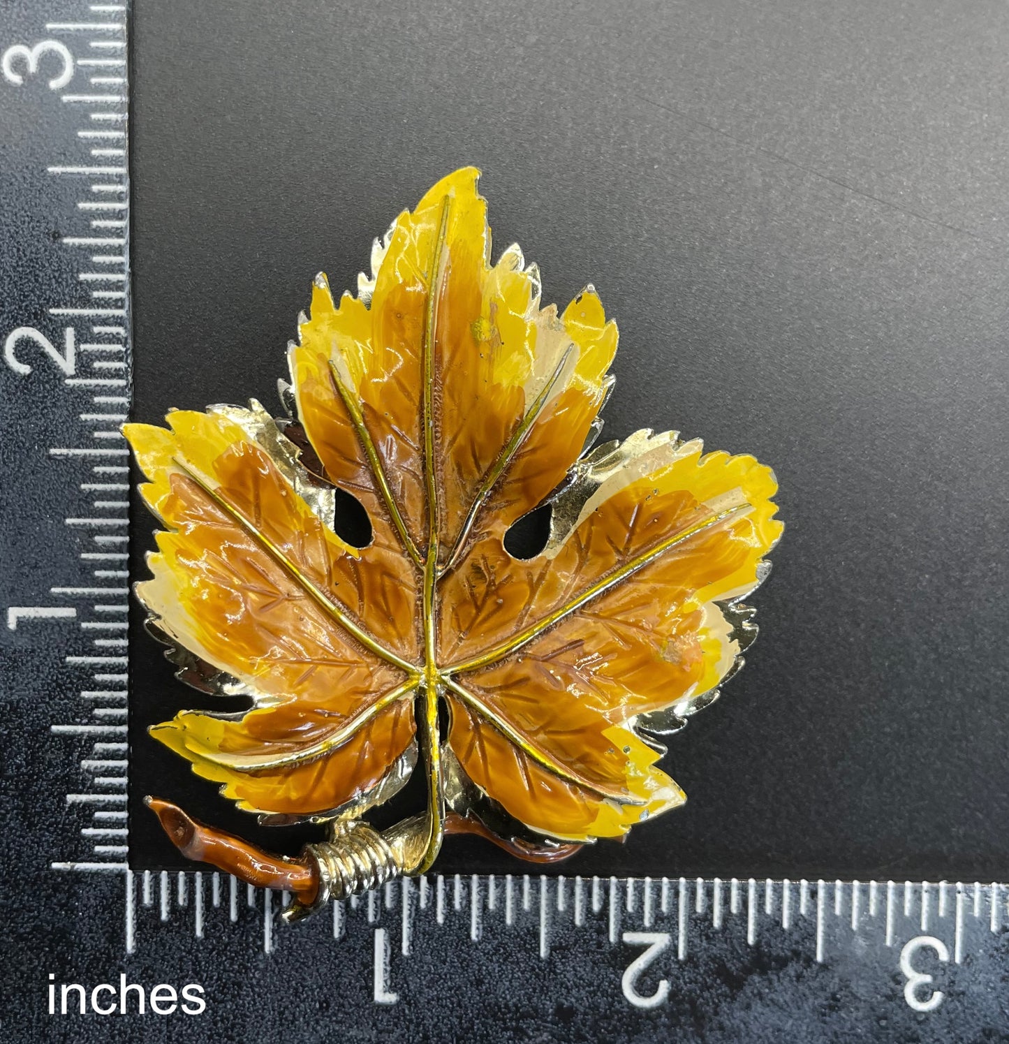 Vintage Exquisite vine leaf collectable necklace and large brooch set, tree / birthday series, pale gold tone with hand-painted enamel