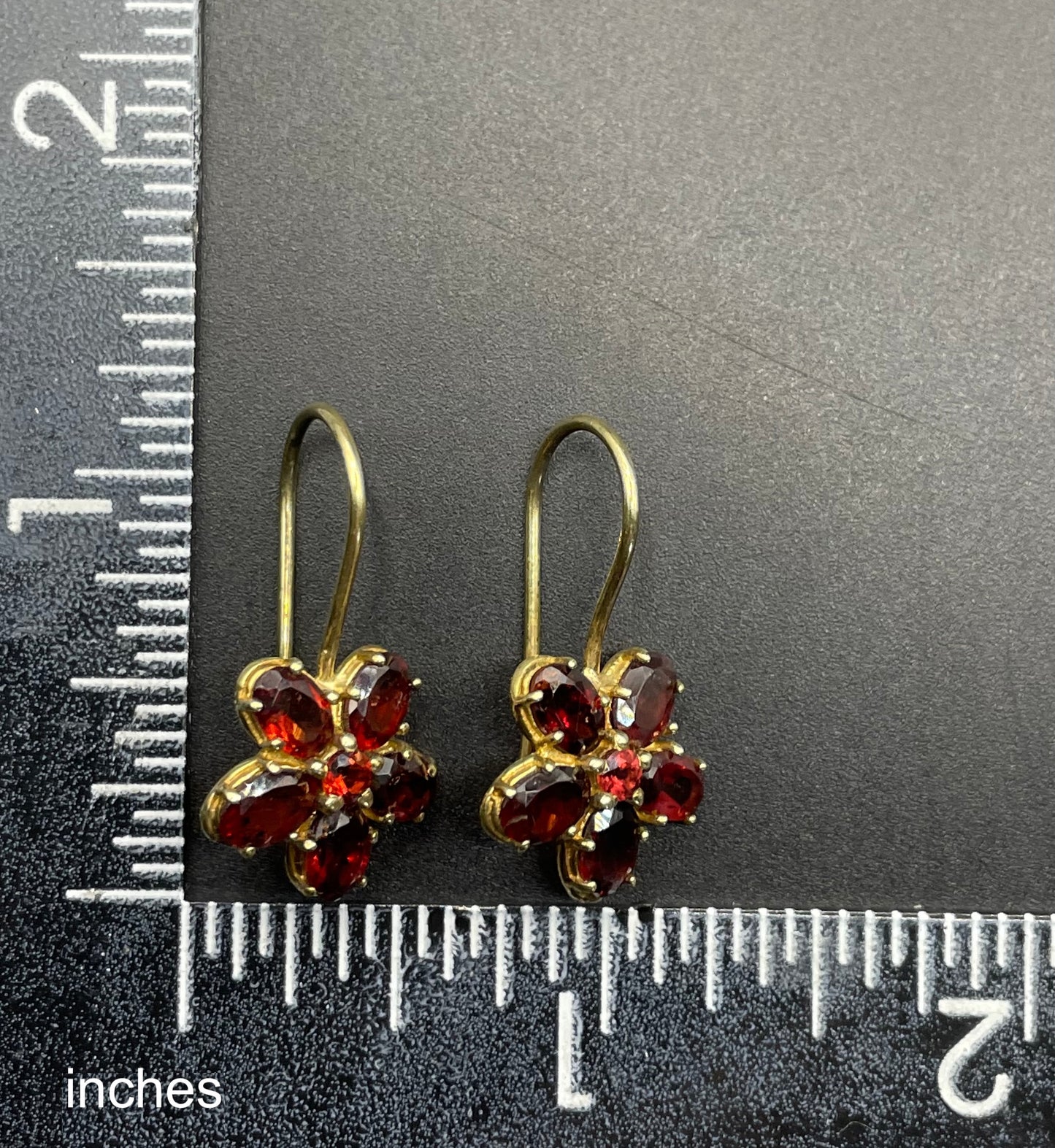 Vintage sterling silver gold vermeil red garnet floral drop earrings, beautiful pieces in presentation box