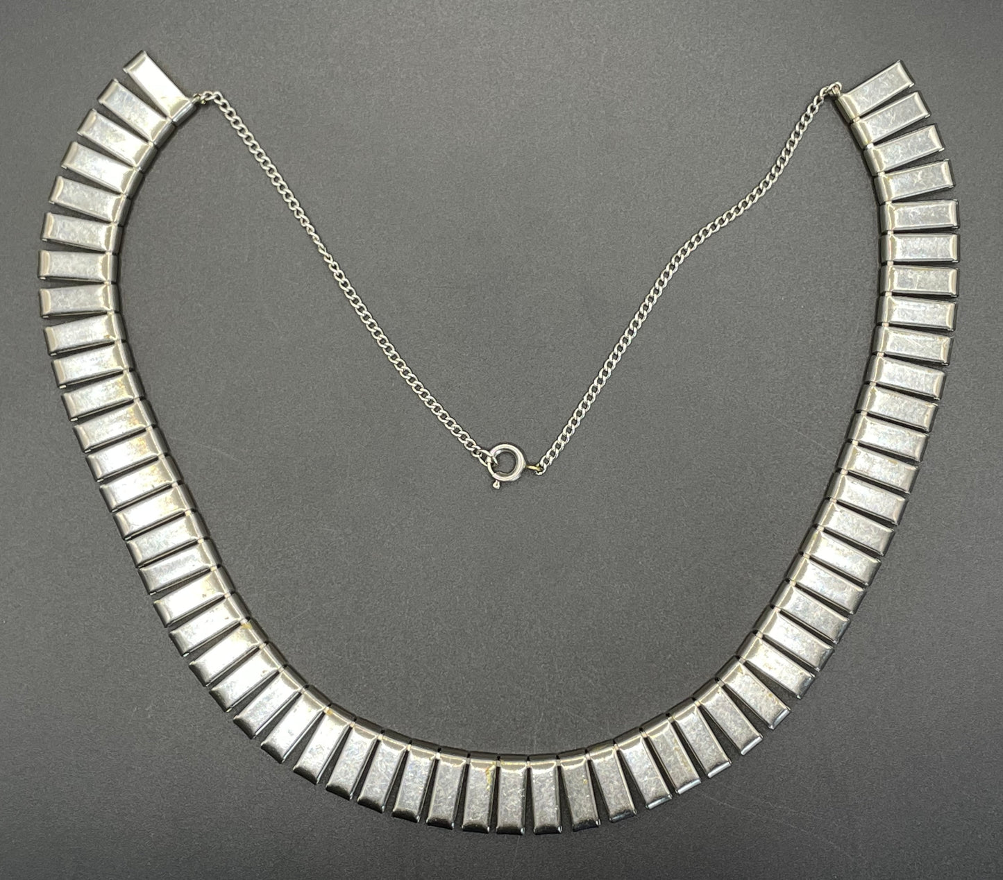 Vintage Art Deco clear crystal glass necklace, gorgeous princess cut square rhinestones