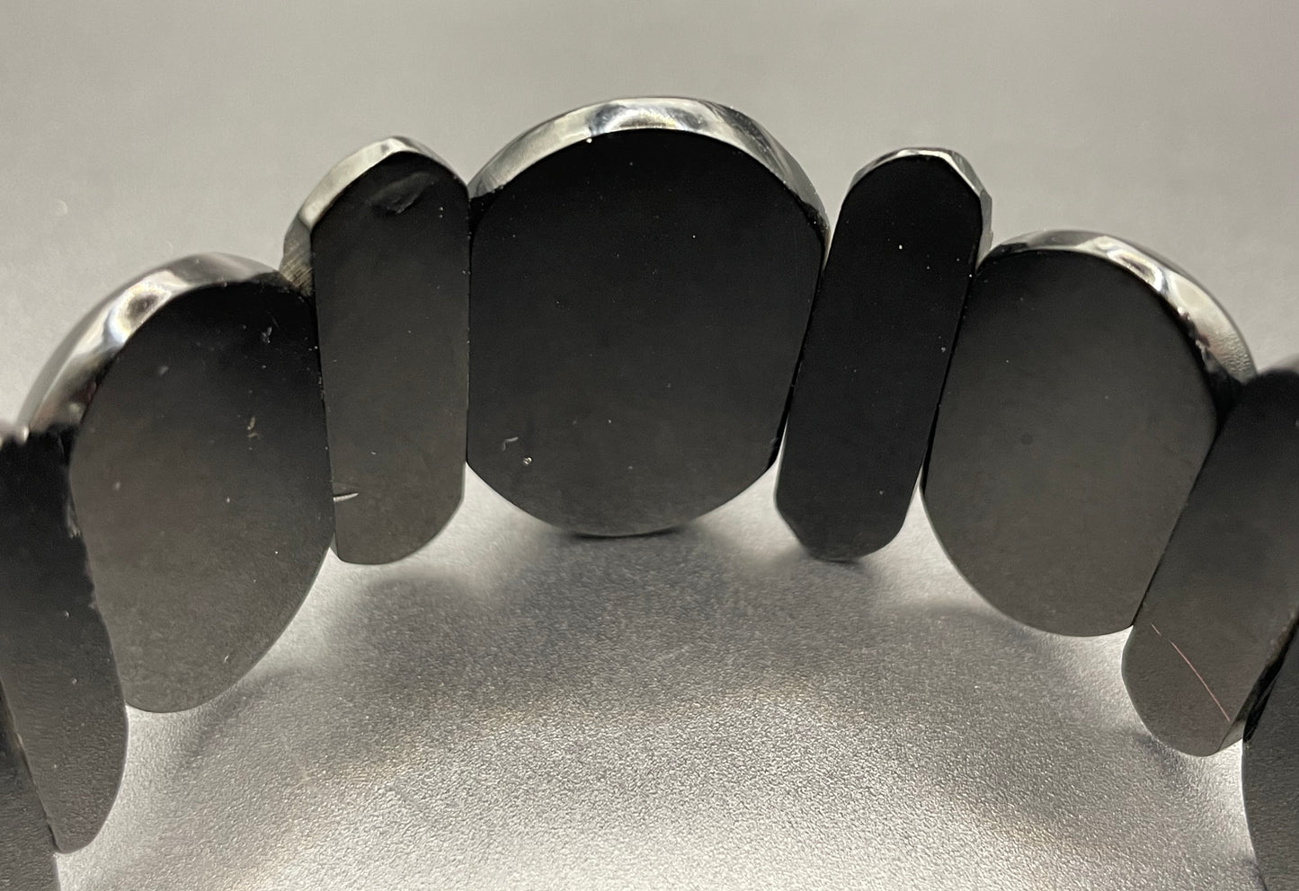 Antique Victorian Whitby jet hand carved chunky bead stretch bracelet, with beautiful carving, 27 grams