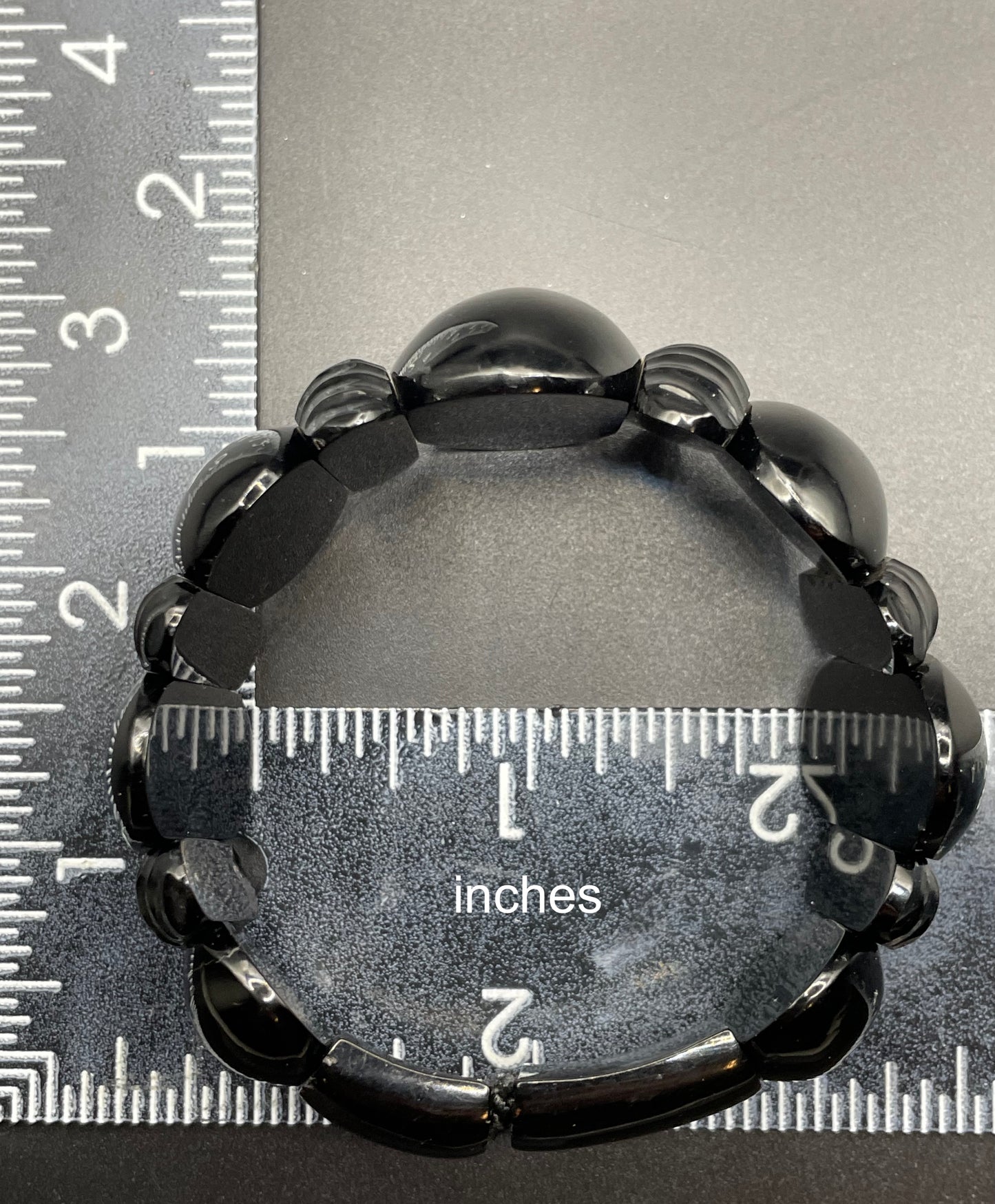 Antique Victorian Whitby jet hand carved chunky bead stretch bracelet, with beautiful carving, 27 grams