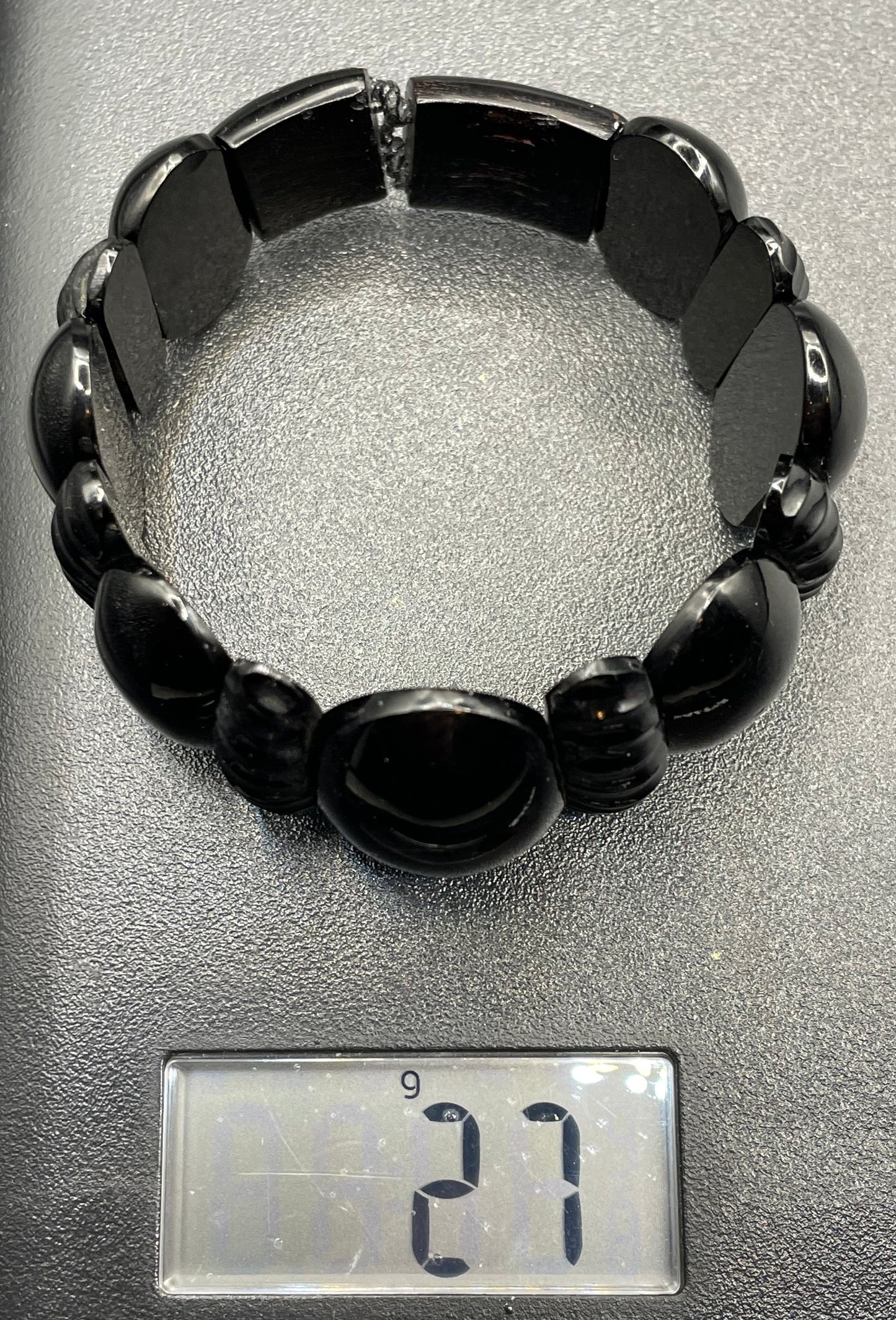 Antique Victorian Whitby jet hand carved chunky bead stretch bracelet, with beautiful carving, 27 grams