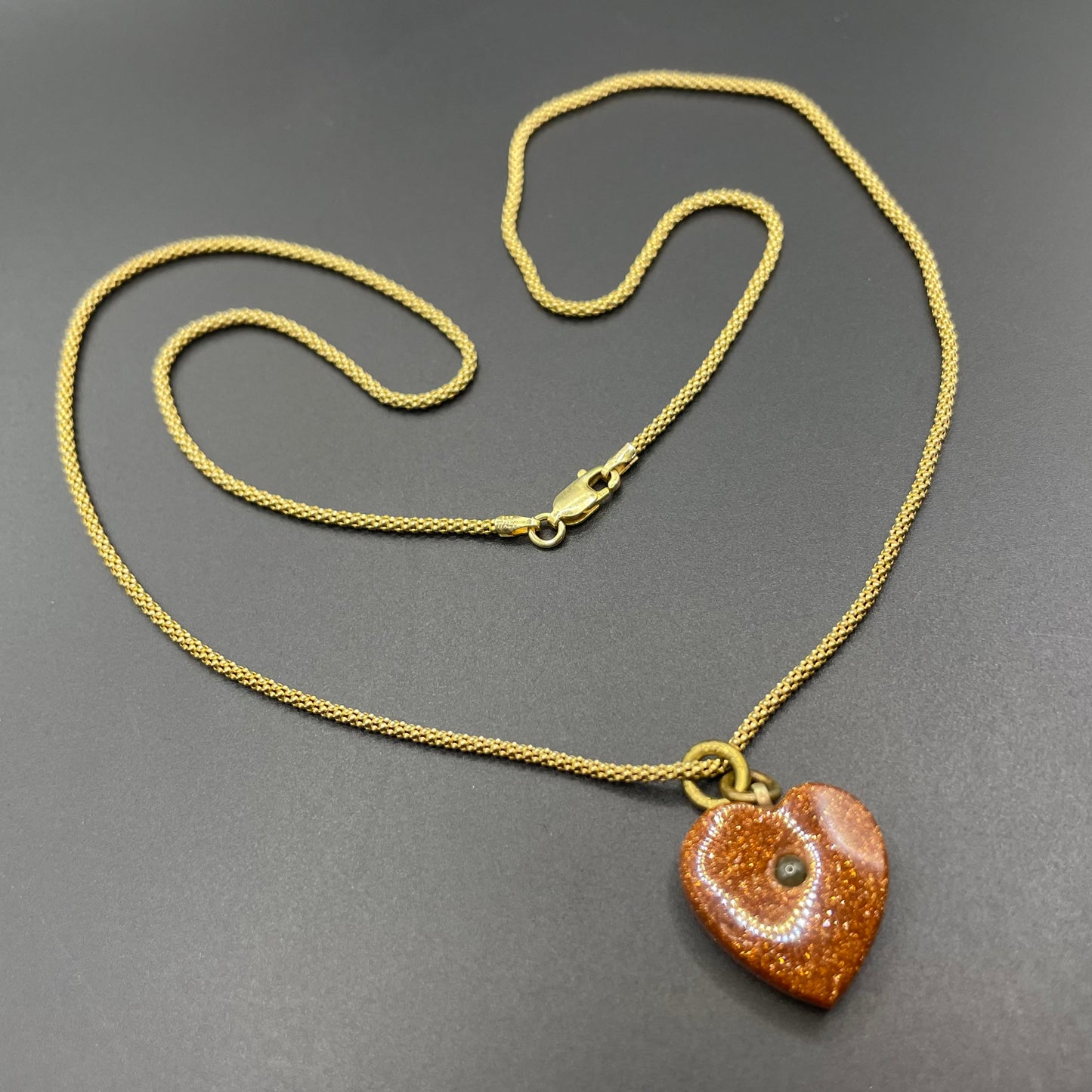 Antique Victorian moulded goldstone heart shaped Stanhope pendant (with  picture of Blackpool) with gold plated 925 sterling silver chain