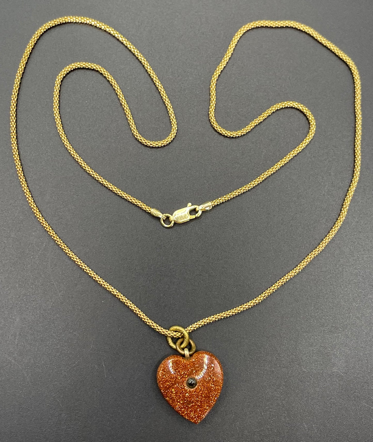 Antique Victorian moulded goldstone heart shaped Stanhope pendant (with  picture of Blackpool) with gold plated 925 sterling silver chain