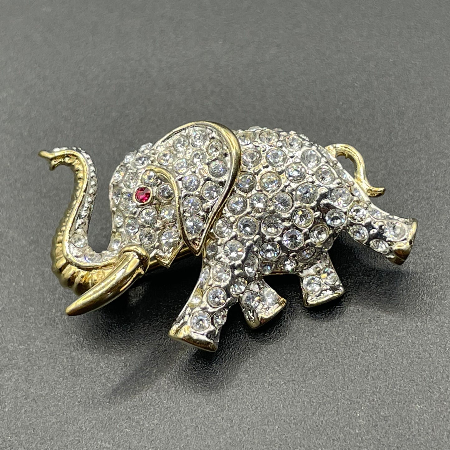 Vintage signed Attwood and Sawyer A&S 22ct gold plated and rhinestone elephant brooch, so adorable