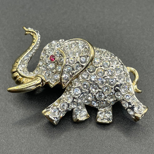 Vintage signed Attwood and Sawyer A&S 22ct gold plated and rhinestone elephant brooch, so adorable