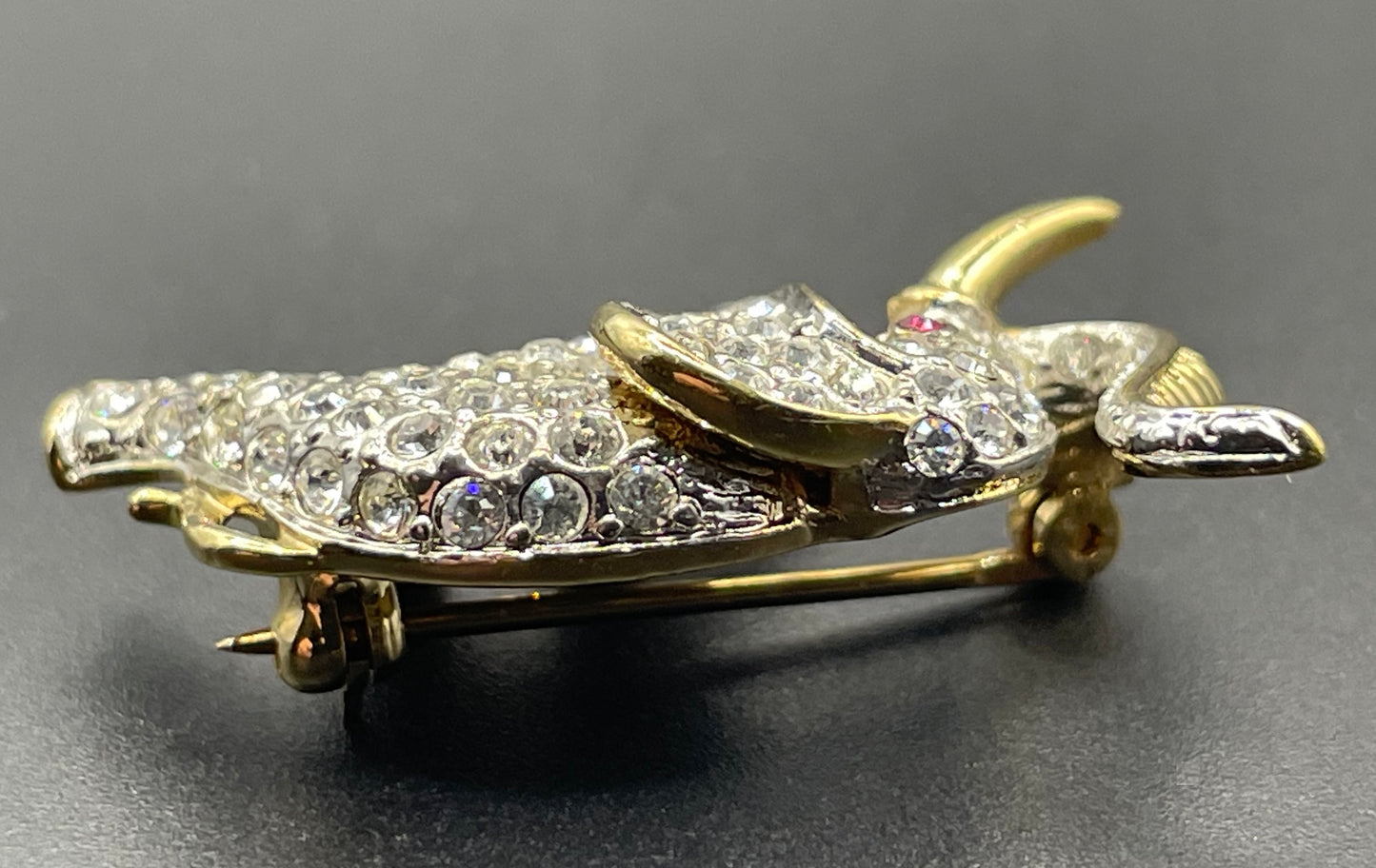 Vintage signed Attwood and Sawyer A&S 22ct gold plated and rhinestone elephant brooch, so adorable
