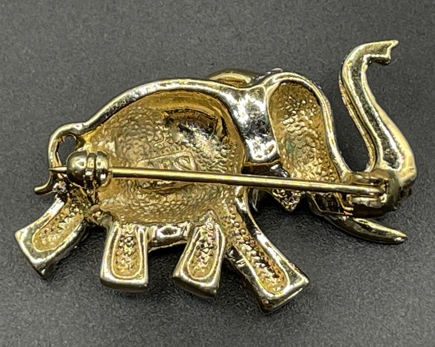 Vintage signed Attwood and Sawyer A&S 22ct gold plated and rhinestone elephant brooch, so adorable