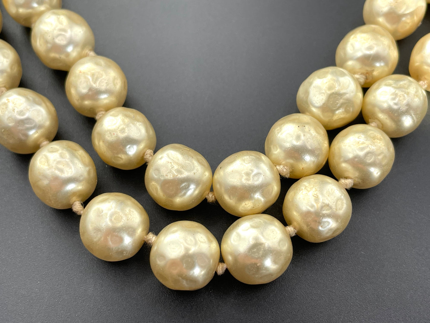 Vintage possible Louis Rousselet baroque faux pearl double stranded choker necklace, heavy cream coloured glass pearls, hand-knotted