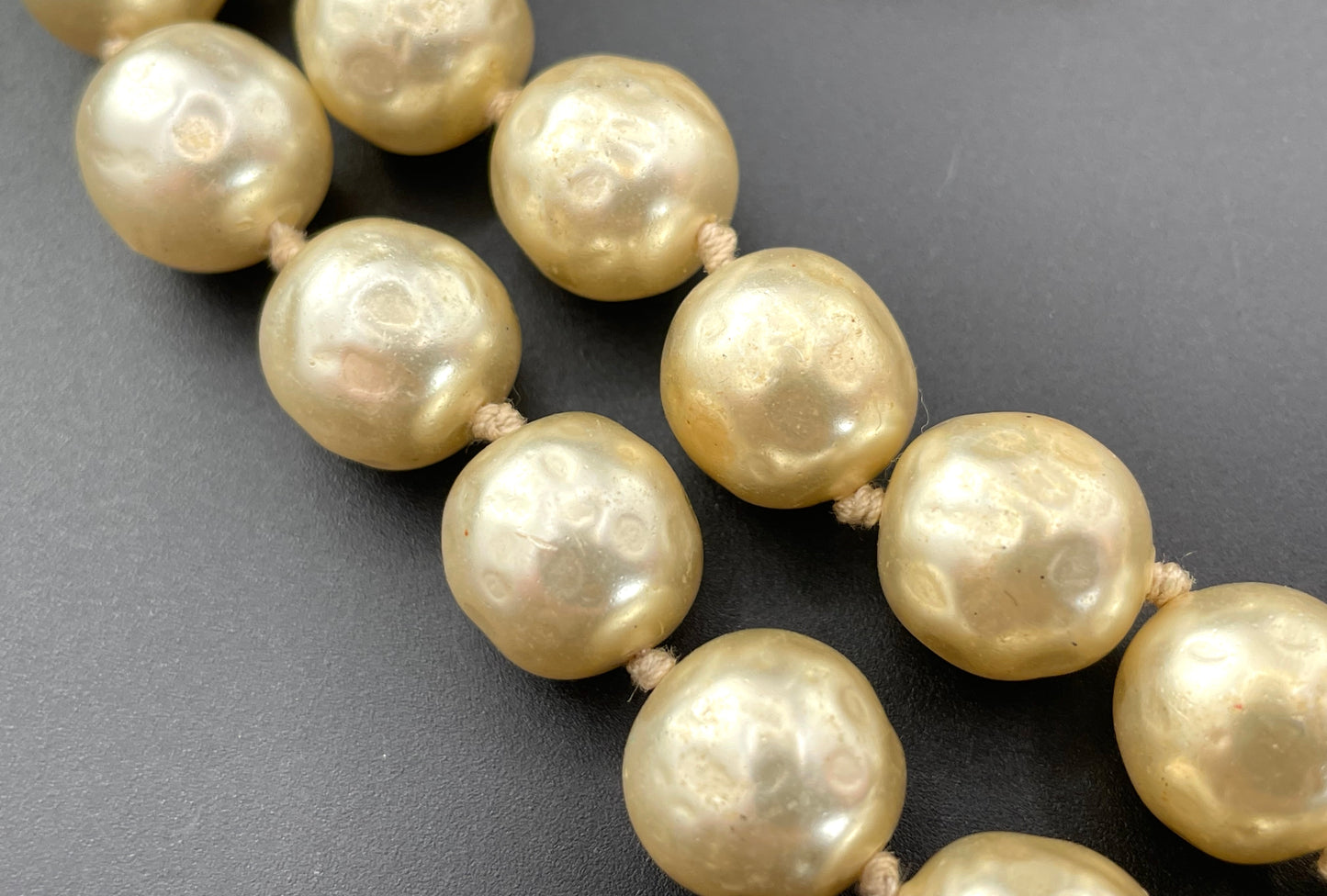 Vintage possible Louis Rousselet baroque faux pearl double stranded choker necklace, heavy cream coloured glass pearls, hand-knotted