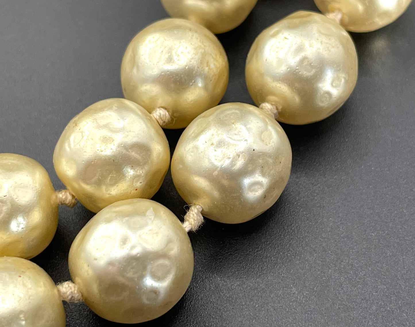 Vintage possible Louis Rousselet baroque faux pearl double stranded choker necklace, heavy cream coloured glass pearls, hand-knotted