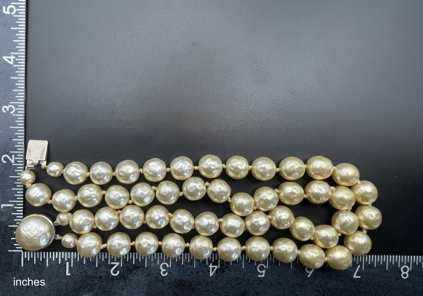 Vintage possible Louis Rousselet baroque faux pearl double stranded choker necklace, heavy cream coloured glass pearls, hand-knotted