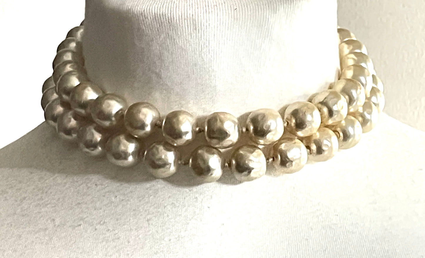 Vintage possible Louis Rousselet baroque faux pearl double stranded choker necklace, heavy cream coloured glass pearls, hand-knotted