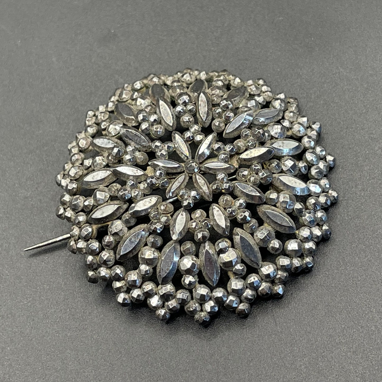 Large antique Georgian riveted cut steel faceted brooch