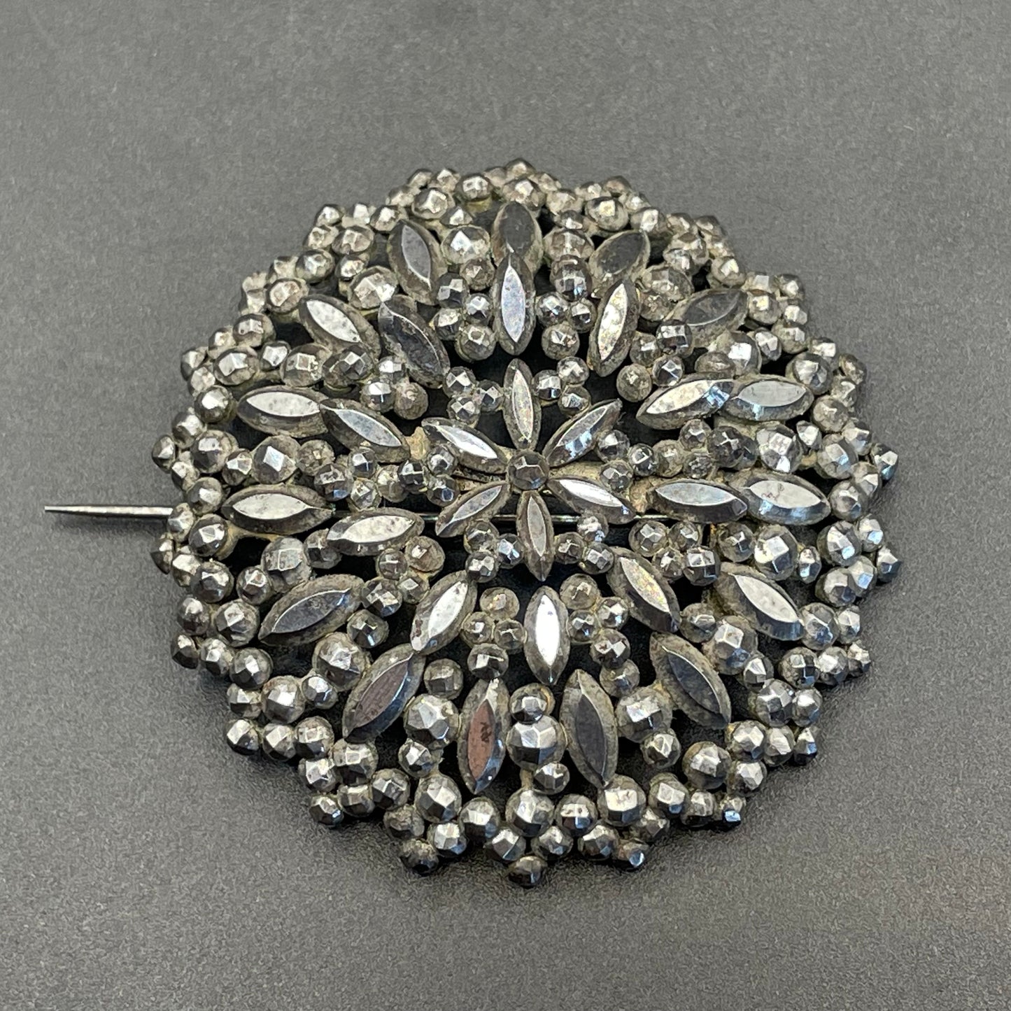 Large antique Georgian riveted cut steel faceted brooch