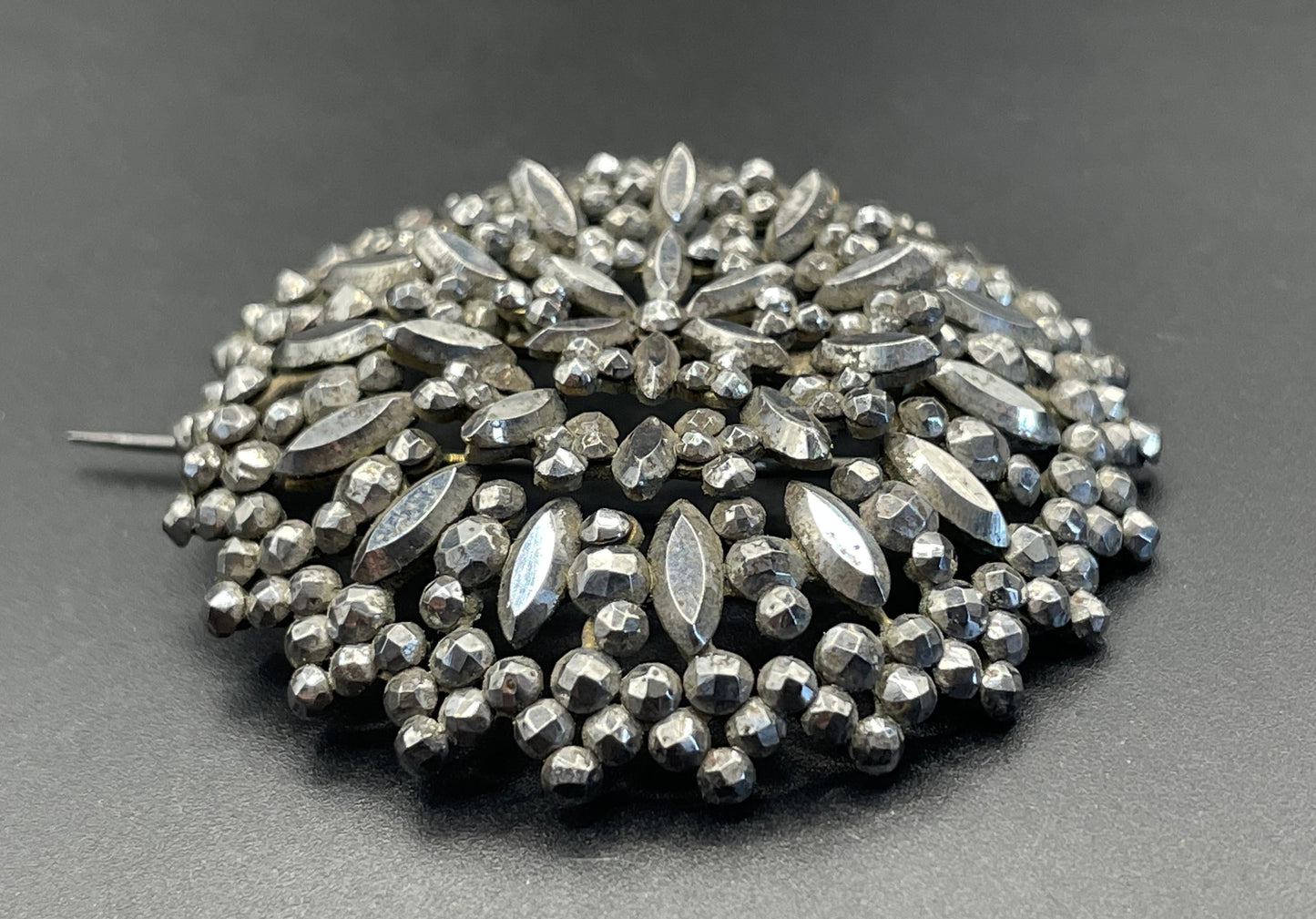 Large antique Georgian riveted cut steel faceted brooch