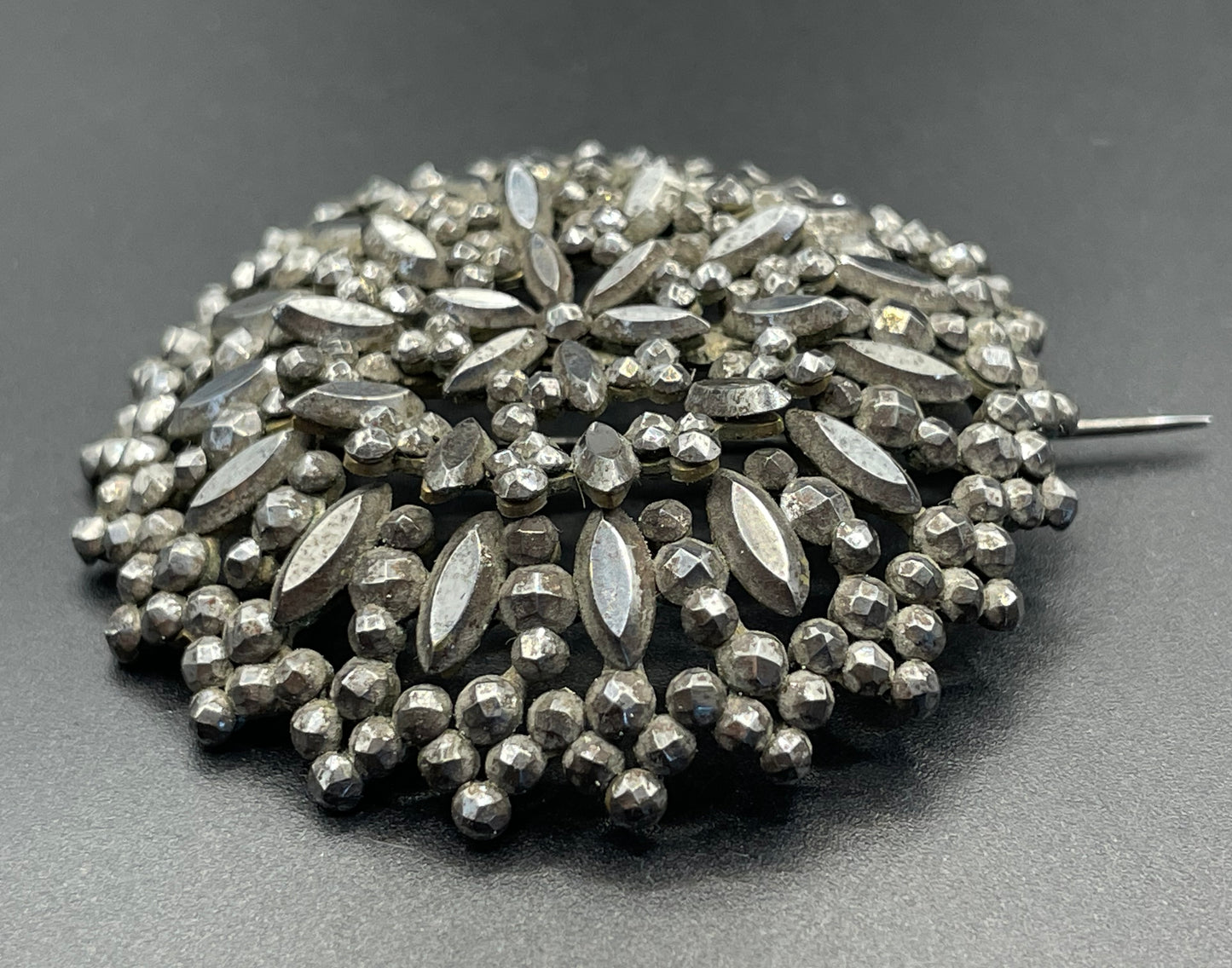Large antique Georgian riveted cut steel faceted brooch