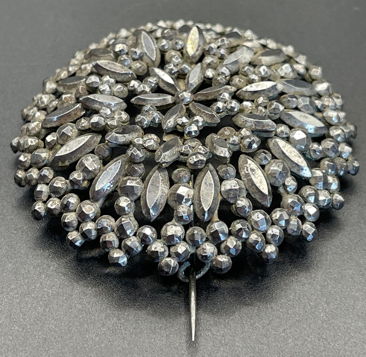 Large antique Georgian riveted cut steel faceted brooch