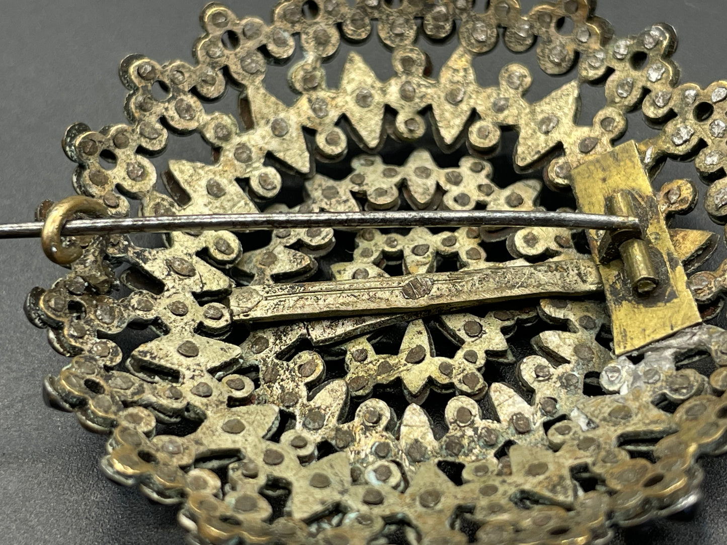 Large antique Georgian riveted cut steel faceted brooch