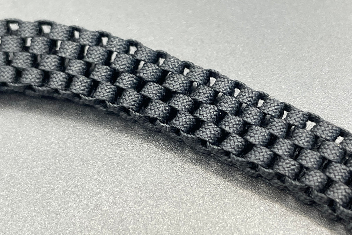 Antique Victorian black woven Abertina watch chain with hand motif and T bar